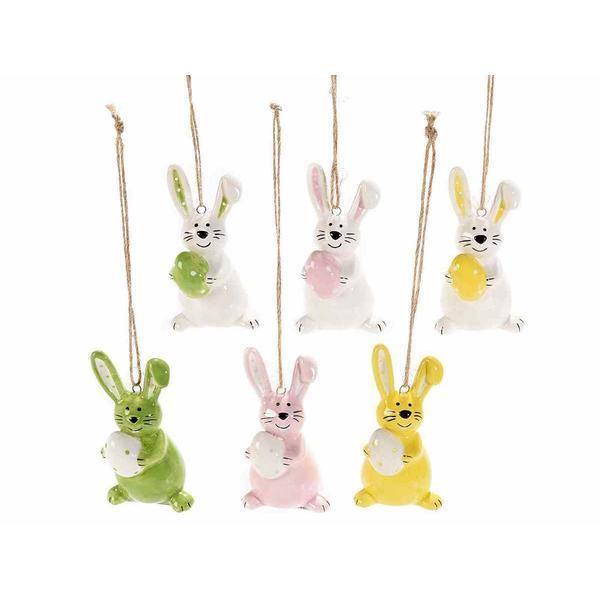 Set 6 iepurasi suspendabili din ceramica 4x4x7 cm
