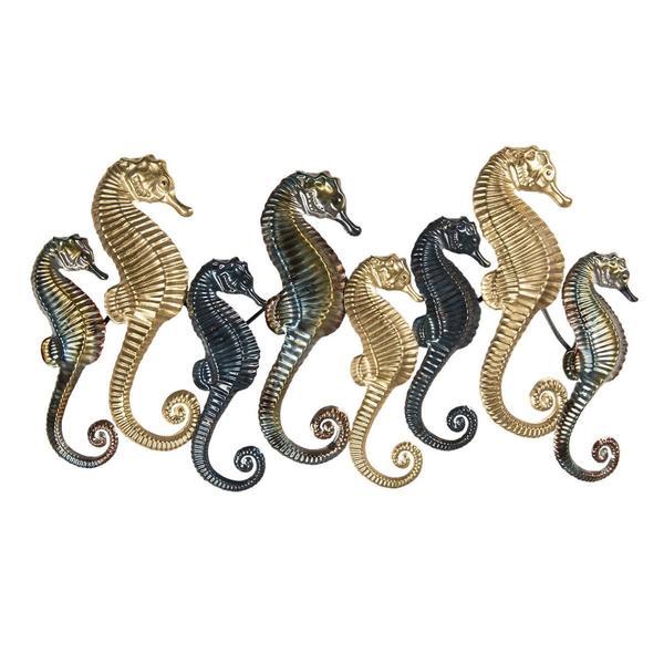 Decoratiune suspendabila din metal negru auriu caluti de mare 105 cm x 5 cm x 59 h