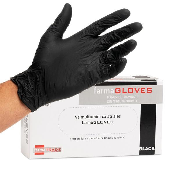 Manusi de examinare nepudrate din nitril negru, farma gloves, marimea l, 100buc