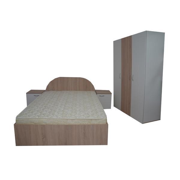 Set dormitor toto (alb+sonoma): sifonier 3 usi, pat(1.4 m) si 2 noptiere