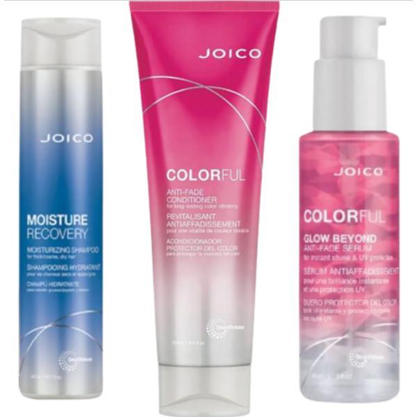 Set cadou sampon joico moisture 300ml + balsam par joico colorful 250ml + ser de par joico colorful anti-face 63ml