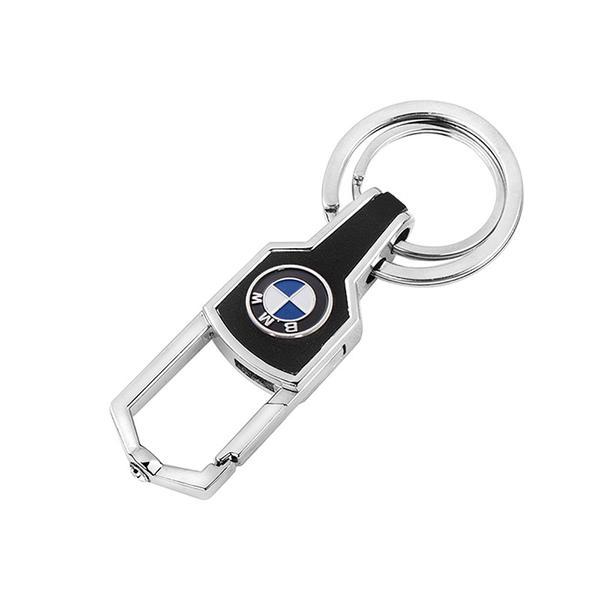 Breloc metalic, BMW, piele, cu carabina, negru, gri