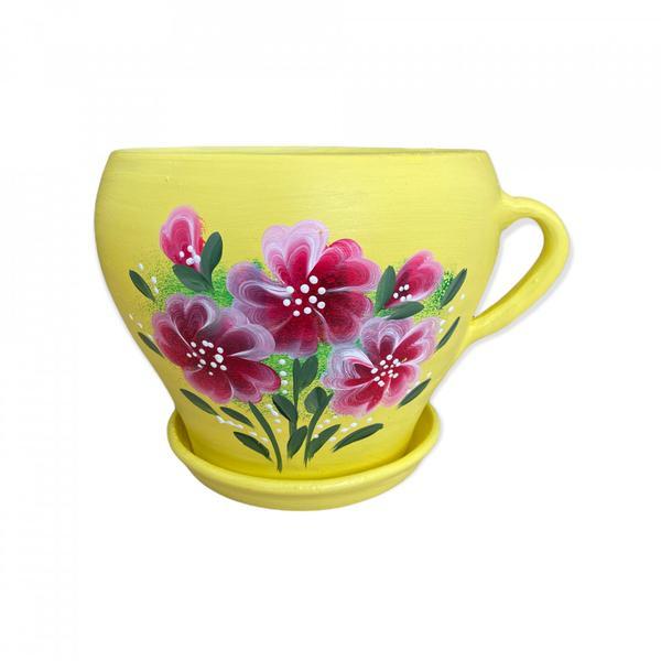 Ghiveci galben de ceramica tip ceasca - ceramica martinescu