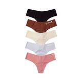 Chiloti tanga Victoria's Secret, No-Show Thong, Nude, Albastru, Rosu, Negru, Visiniu, M Intl, 5buc