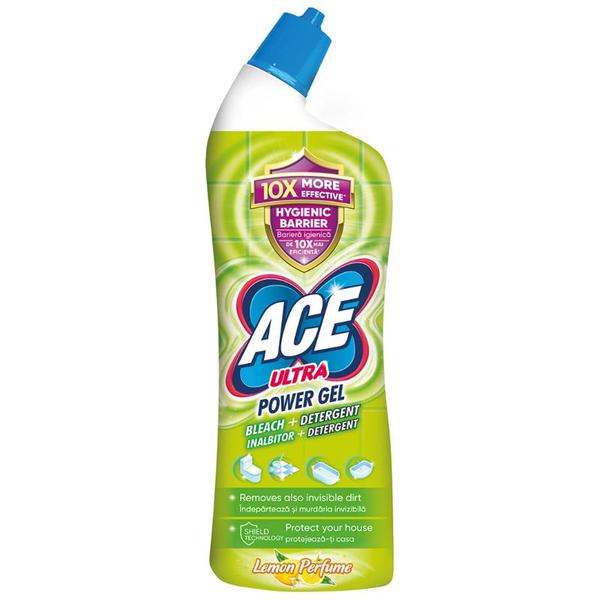 Inalbitor si Detergent pentru Toaleta cu Parfum de Lamaie - ACE Ultra Power Gel Bleach + Detergent Lemon Parfume, 750 ml