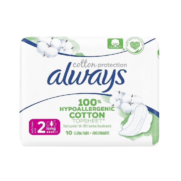 Absorbante din bumbac hipoalergenic - always cotton protection 100% hypoallergenic cotton, marimea 2, 10 buc