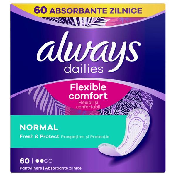 Absorbante Zilnice 3 in 1 - Always Dailies 3 in 1 Normal Fresh & Protect, 60 buc