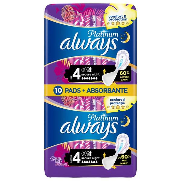 Absorbante Igienice - Always Platinum Secure Night Duo, marimea 4, 10 buc