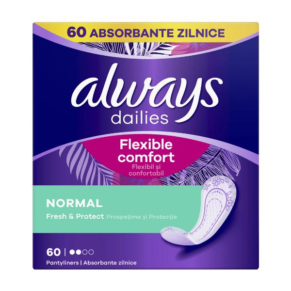 Absorbante zilnice parfumate - always pantyliners dailies flexible confort normal fresh   protect, 60 buc