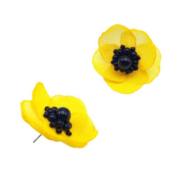 Cercei mici eleganti floare culoarea galben, handmade, zia fashion, serena