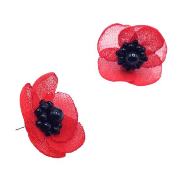 Cercei mici eleganti floare mac rosu, handmade, zia fashion, alma