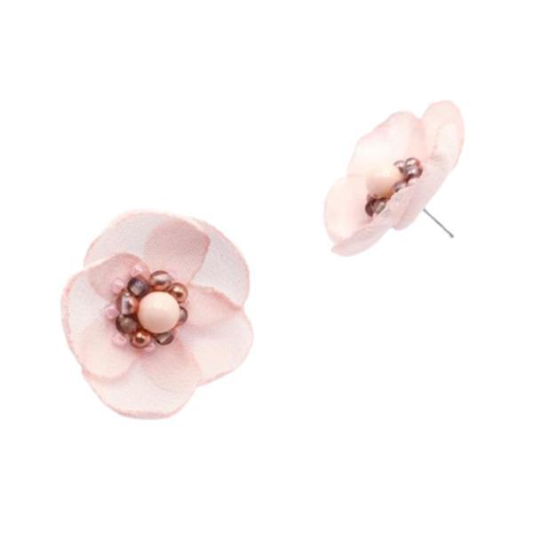 Cercei mici eleganti floare roz pal, handmade, zia fashion, eva