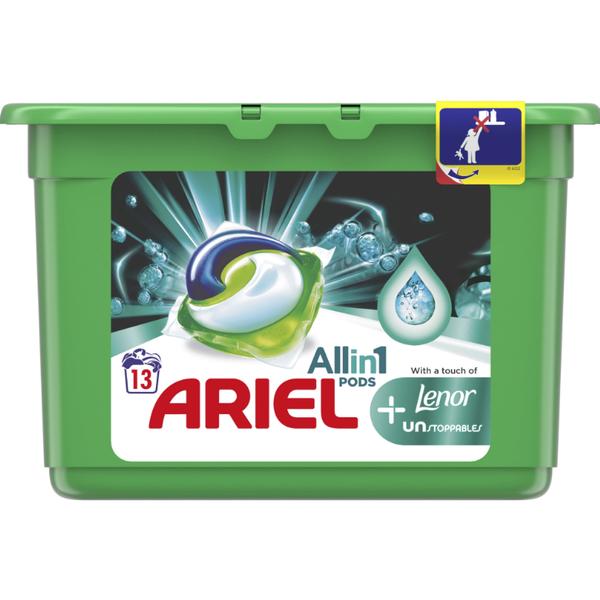 Detergent capsule cu lenor - ariel all in 1 pods with a touch of lenor + unstoppables, 13 buc