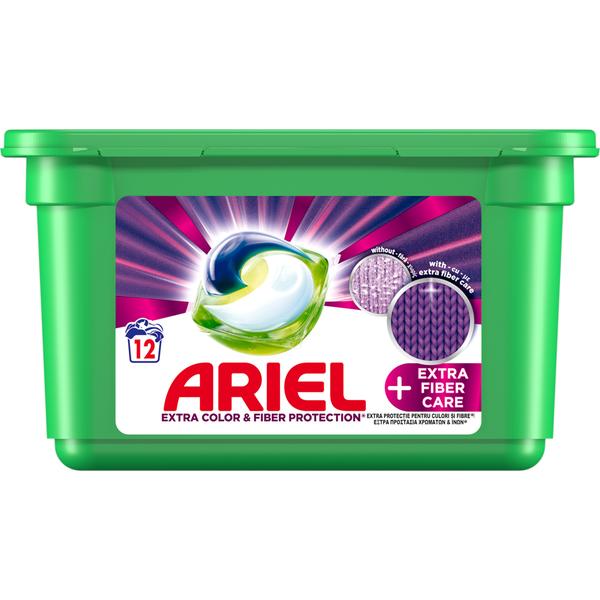 Detergent capsule pentru rufe colorate si ingrijirea fibrelor - ariel extra color + extra fiber care, 12 buc