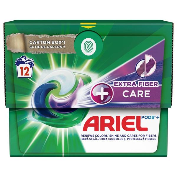 Detergent Automat Gel Capsule pentru Rufe Colorate si Ingrijirea Fibrelor - Ariel Extra Color + Extra Fiber Care, 12 buc