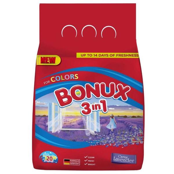 Detergent Automat Pudra 3 in 1 cu Aroma de Lavanda pentru Rufe Colorate - Bonux 3 in 1 for Colors Lavender, 2000 g