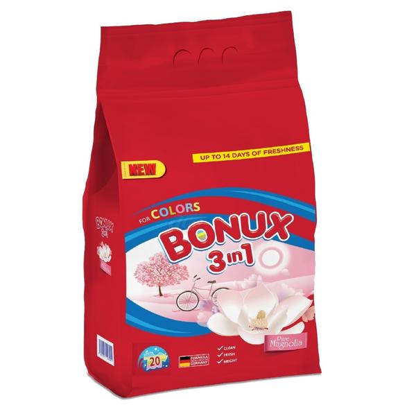 Detergent Automat Pudra 3 in 1 cu Aroma de Magnolie pentru Rufe Colorate - Bonux 3 in 1 for Colors Magnolia, 2000 g