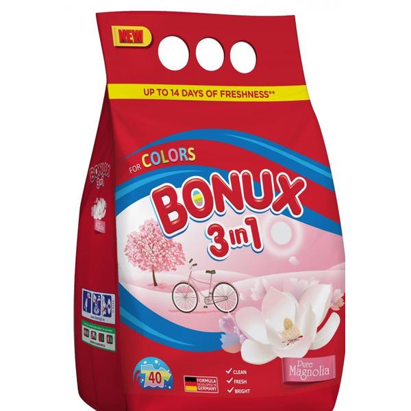 Detergent automat pudra 3 in 1 cu aroma de magnolie pentru rufe colorate - bonux 3 in 1 for colors magnolia, 4000 g