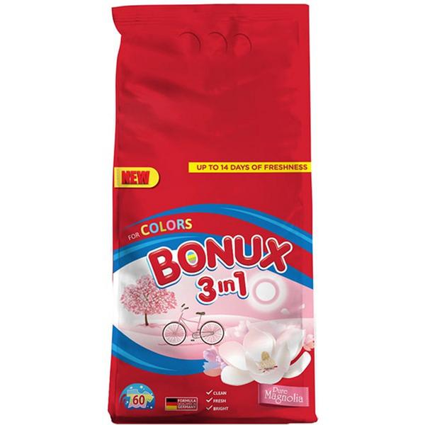 Detergent Automat Pudra 3 in 1 cu Aroma de Magnolie pentru Rufe Colorate - Bonux 3 in 1 for Colors Magnolia, 6000 g