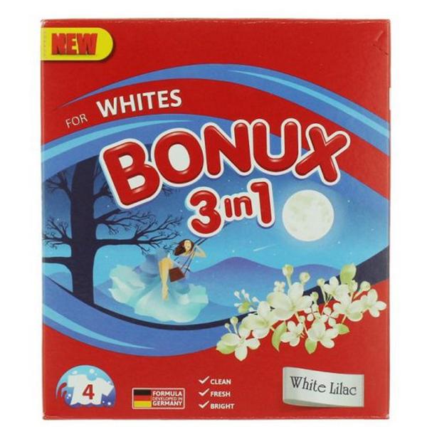 Detergent automat pudra 3 in 1 cu aroma de liliac pentru rufe albe - bonux 3 in 1 for whites white lilac, 400 g