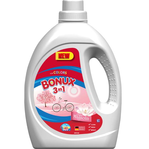 Detergent Automat Lichid 3 in 1 cu Aroma de Magnolie pentru Rufe Colorate – Bonux 3 in 1 for Colors Magnolia, 2200 ml