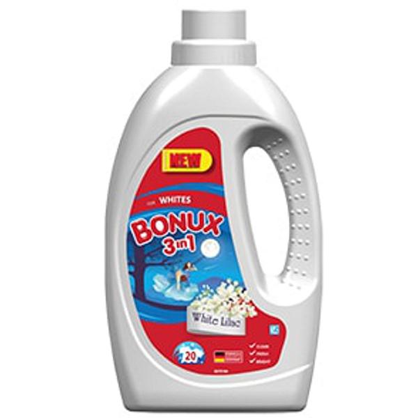Detergent automat lichid 3 in 1 cu aroma de liliac pentru rufe albe - bonux 3 in 1 for whites white lilac, 1100 ml