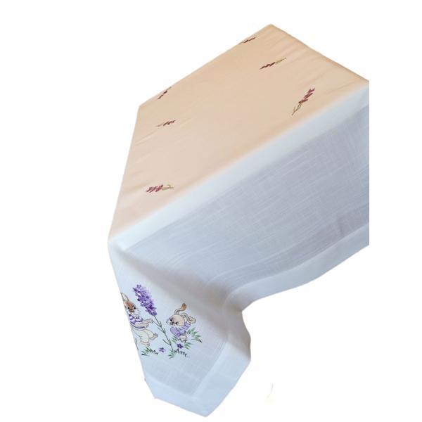 Fata de masa cu flori de lavanda si iepurasi  pentru Paste