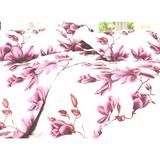 Set Lenjerie de pat dublu, alb cu imprimeu floral, 4 piese