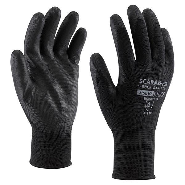 Manusi de protectie rock safety din poilester acoperite parțial cu pu, versiune economică (anterior pn8003-eco) scarab-eco, culoarea neagră, mărime 9