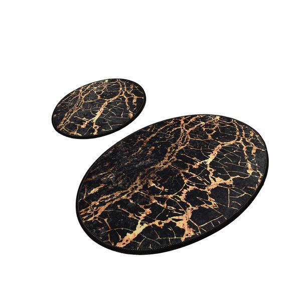 Set 2 covorase baie goldes, 60 x 100 cm, 50 x 60 cm, antiderapant, negru