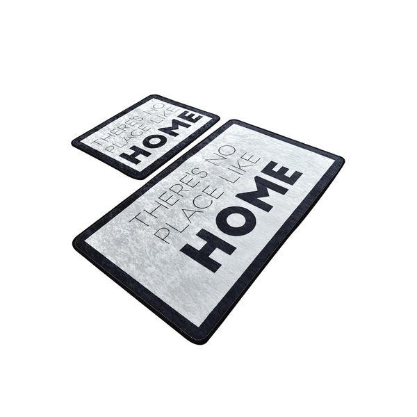 Set 2 covorase baie like home, 60 x 100 cm, 50 x 60 cm, antiderapant, alb-negru
