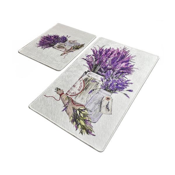 Set 2 covorase baie purpura, 60 x 100 cm, 50 x 60 cm, antiderapant, alb-mov