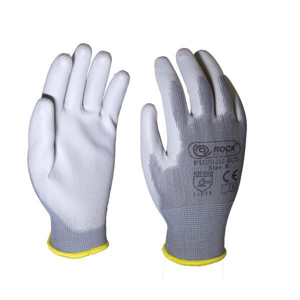 Manusi de protectie rock safety, din poliester, acoperita cu pu, pentru montaj, versiune economica, pu20.02-eco, culoarea gri + alb, marime 10