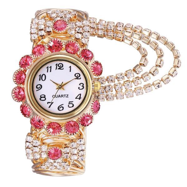 Ceas quartz efb cu cristale roz si bratara atasata