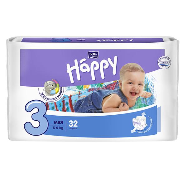 Scutece pentru copii - happy pants midi, marime 3, 32 buc