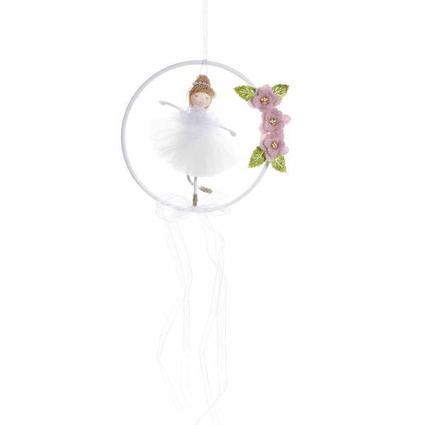 Coronita suspendabila decorata cu balerina alba 15 cm - decorer