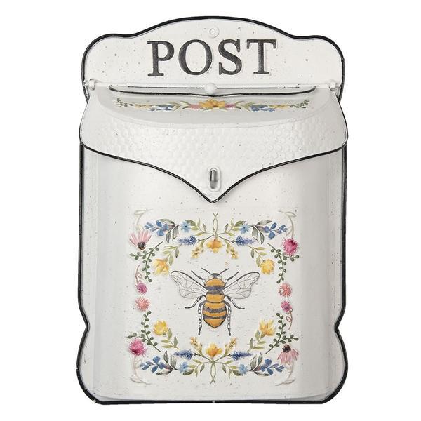 Cutie postala de perete din fier alb cu decor floral 27 cm x 8 cm x 39 h - decorer