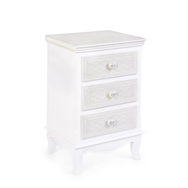 Noptiera 3 sertare din lemn alb patinat charlene 41 cm x 33.5 cm x 68.5 h - decorer