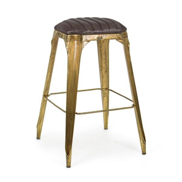 Scaun de bar cu picioare fier auriu si sezut piele maro mendez 53 cm x 53 cm x 79 h - decorer