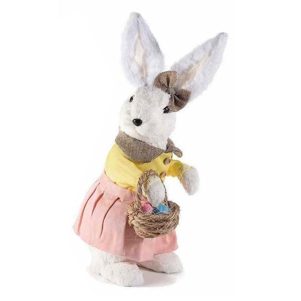 Figurina iepuras girl din fibre naturale si textil 18x14x41 cm - decorer