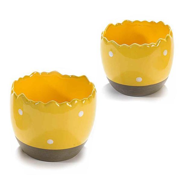 Set 2 oua decorative din ceramica galbena 12x11 cm - decorer