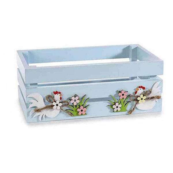 Cos din lemn albastru model gaini 18x11x7 cm - decorer