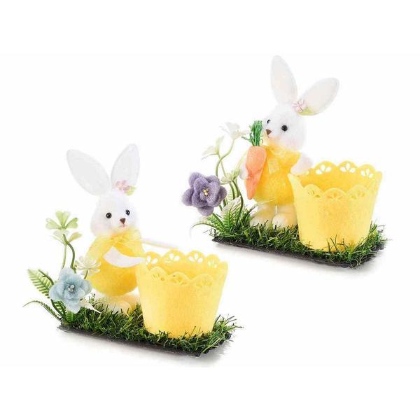 Set 2 figurine iepurasi cu ghiveci din textil galben 11x6x12 cm - decorer