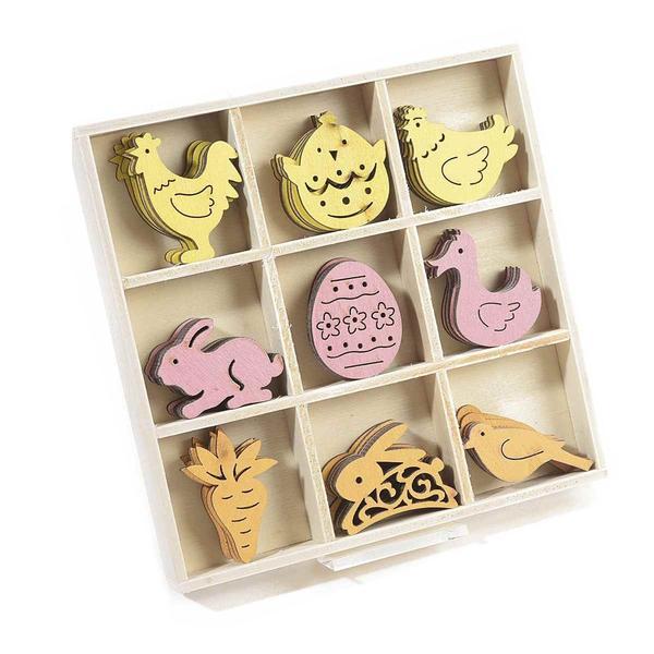 Set 54 decoratiuni paste din lemn cu adeziv 3x3 cm - decorer
