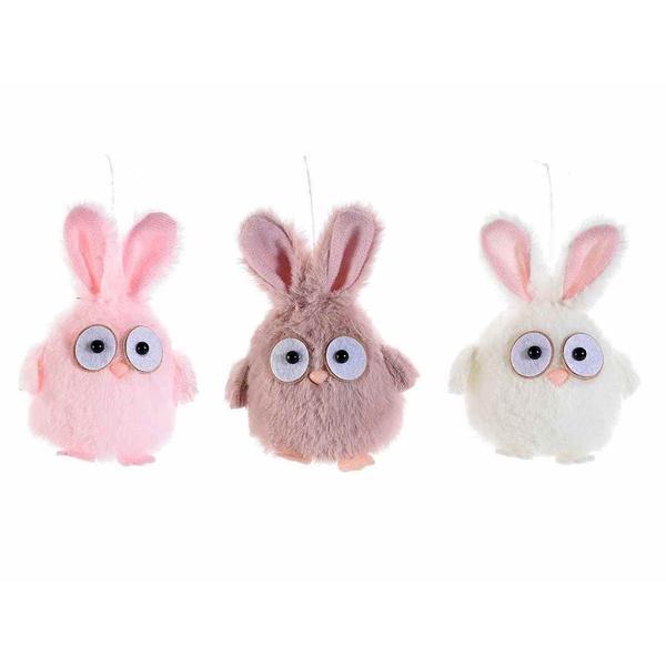Set 3 figurine iepurasi suspendabili din textil alb maro roz 8x6x12 cm - decorer