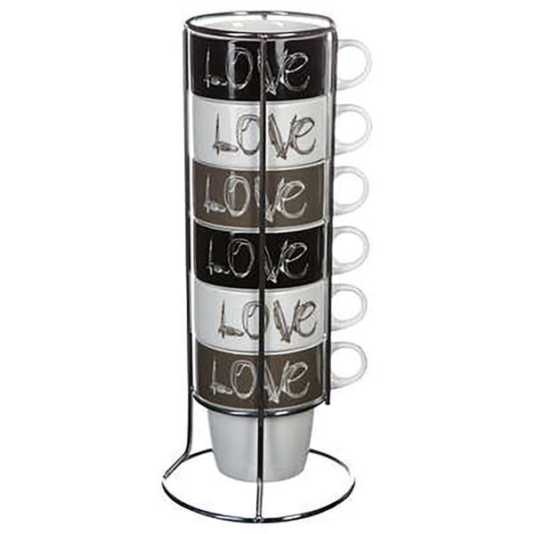 Set 6 cesti love cu suport, multicolore, 260 ml