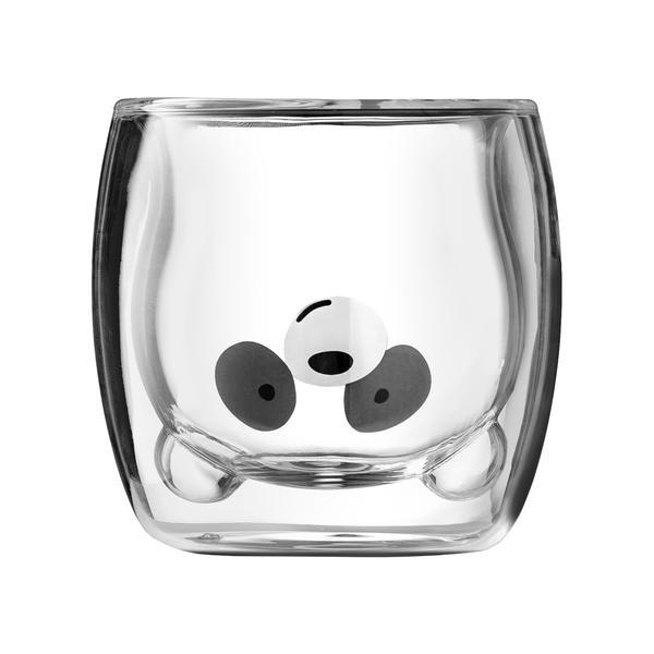 Cana, interior in forma de ursulet panda, din sticla borosilicata cu pereti dubli, termorezistente, transparente, 260 ml
