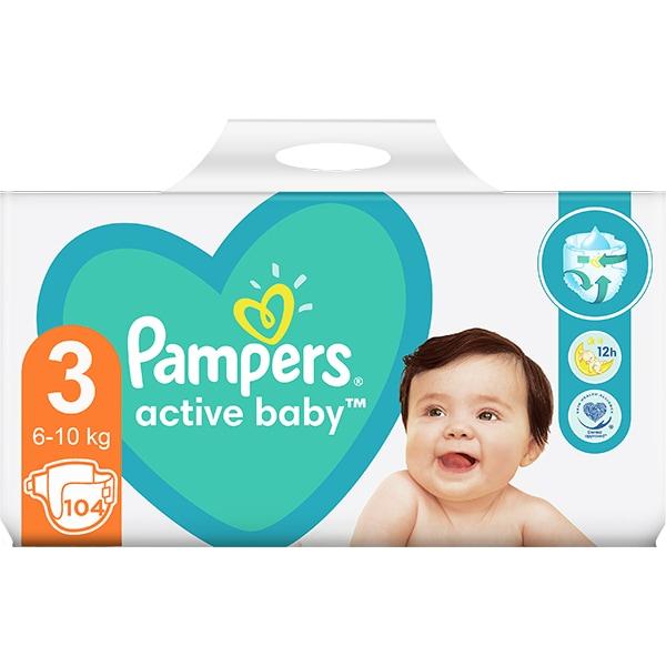 Scutece pentru Bebelusi - Pampers Active Baby, marimea 3 (6-10 kg), 104 buc