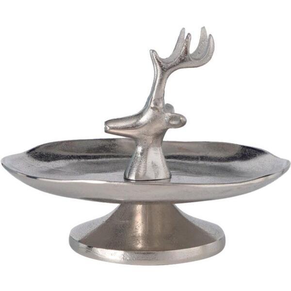Suport metalic platou decorativ anzing, model cerb, argintiu