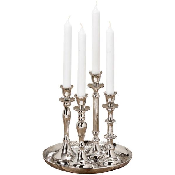 Set tava si 4 sfesnice zeus, din aluminiu argintiu, d23xh23cm